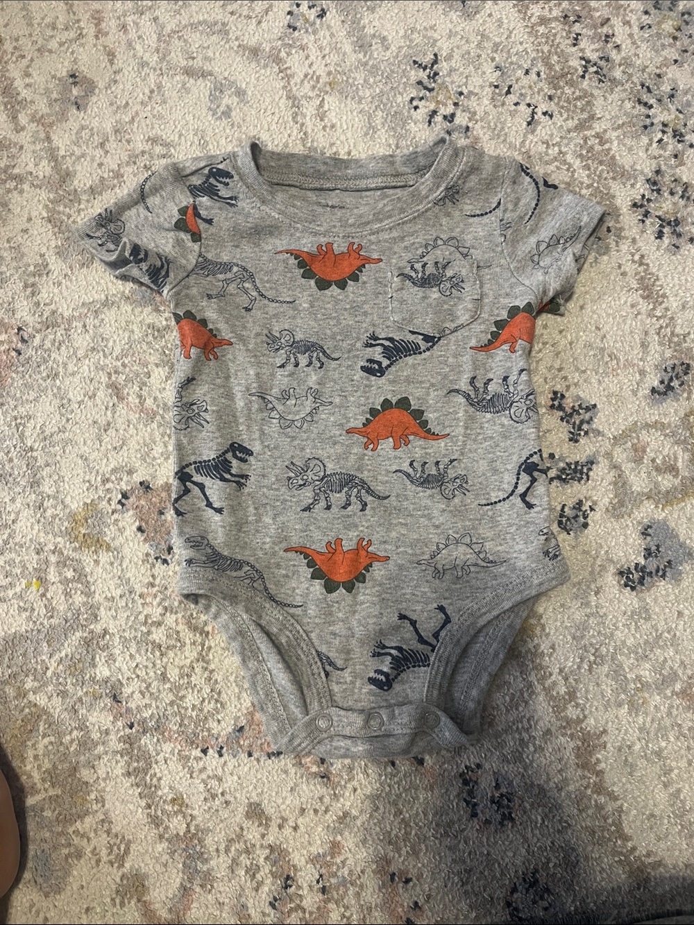 Carter's Grey Short-Sleeve Dinosaur Print Bodysuit with Orange Accents